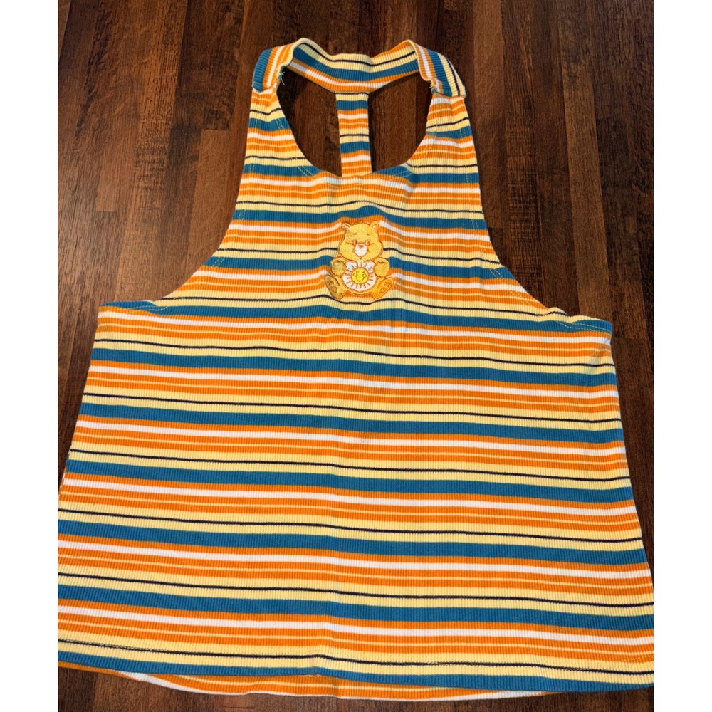 Care Bears Funshine Bear Striped Ribbed Halter Top XXL Orange‎ Teal Yellow White